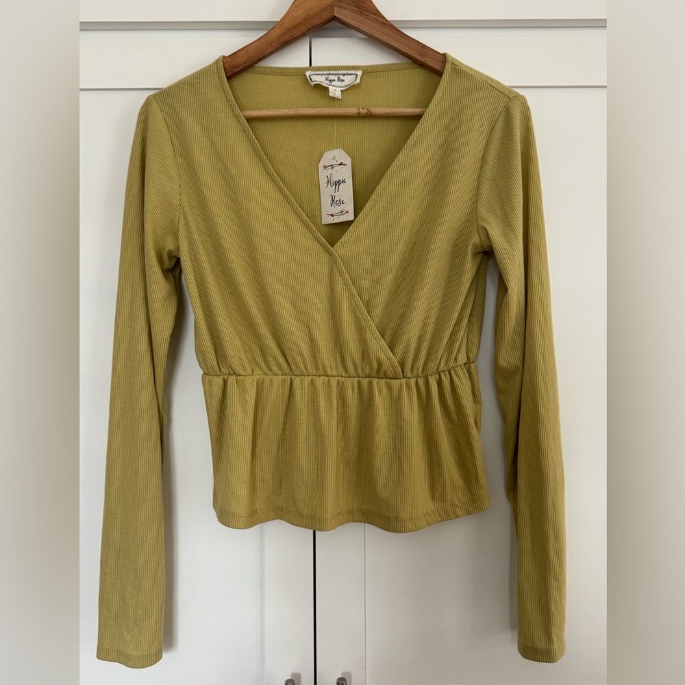 Hippie Rose moss green Long Sleeve Wrap Top Small